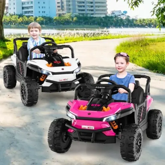 Costway 12V Kids Ride on Truck with Parental Remote 3 Speeds & Reverse Forward Function White/Red/Pink image {1}
