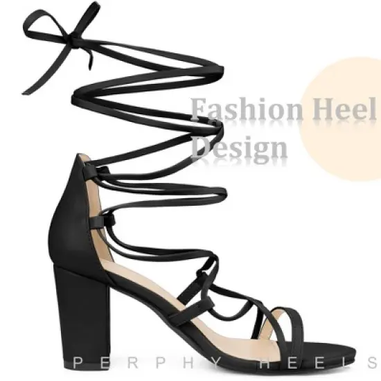 Perphy Strappy Strap Lace Up Chunky Heel Sandals for Women image {3}
