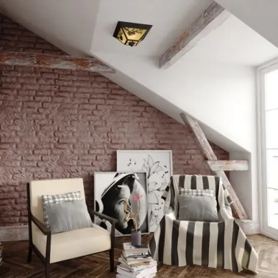 VAXCEL Douglas Warm Bronze Rustic Outdoor Flush Mount Ceiling Light Pine Cone Motif Amber Glass image {6}