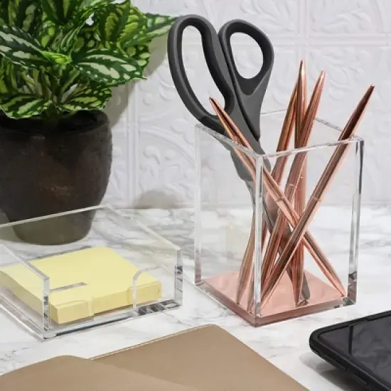 Juvale 2-Pack Acrylic Pencil Pen Holder Desk Stationery Office Organization, Rose Gold image {1}