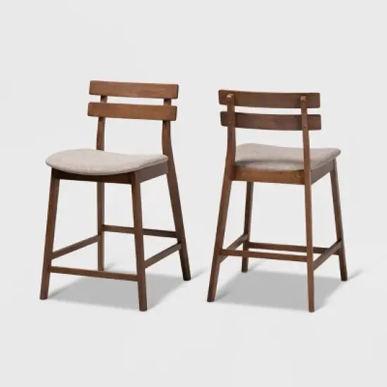 Set of 2 Larine Wood Counter Height Barstools - Baxton Studio image {9}