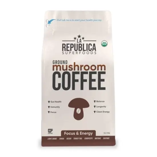 La Republica Bestselling Ground Mushroom Coffee with 7 Super Food Mushrooms, Certified Organic & Fair Trade Arabica Coffee - Medium Roast, 60 Servings image {6}
