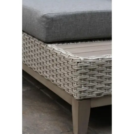 Outdoor Interiors Antique Stained Eucalyptus and Light Beige Wicker Contemporary Sectional Patio Furniture Set, 4 Piece image {4}