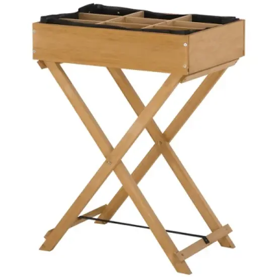 Outsunny Wooden Raised Garden Bed with 9 Pockets and Bed Liner, Elevated Planter Box with Legs for Vegetables, Flowers, and Herbs image {3}