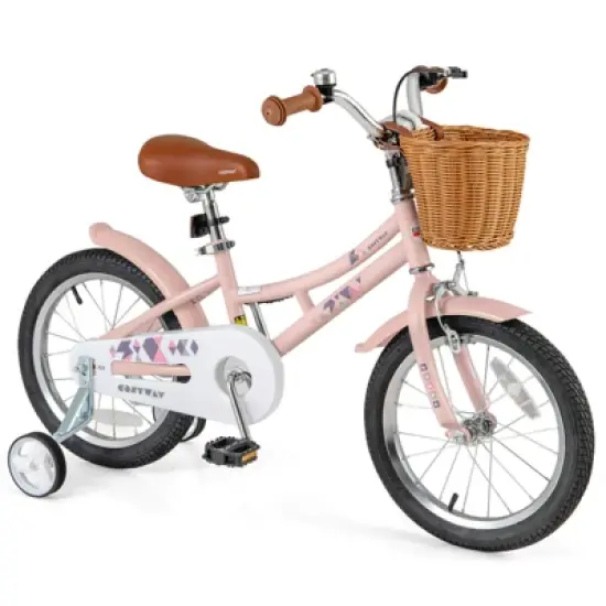 Costway 16'' Kids Bike w/Height Adjustable Handlebar Seat Basket Bell Training Wheels image {11}