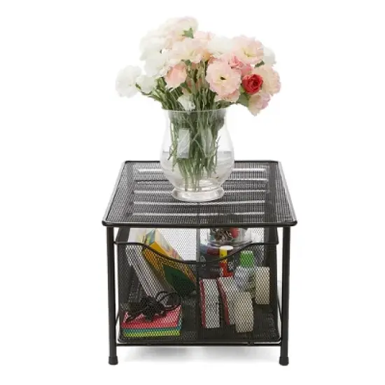 Mind Reader Storage Basket and Organizer [METAL MESH] 3-Compartment Pull-out / Sliding Organizing Drawer, Under the Sink Kitchen and Bathroom Shelf Cabinet (BLACK) image {14}