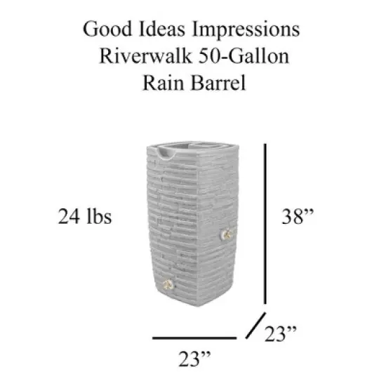 Good Ideas Impressions Riverwalk 50 Gallon Faux Slate Surface Dual Spigot Rain Barrel with 2 Brass Spigots and Screen, Light Granite (4 Pack) image {2}