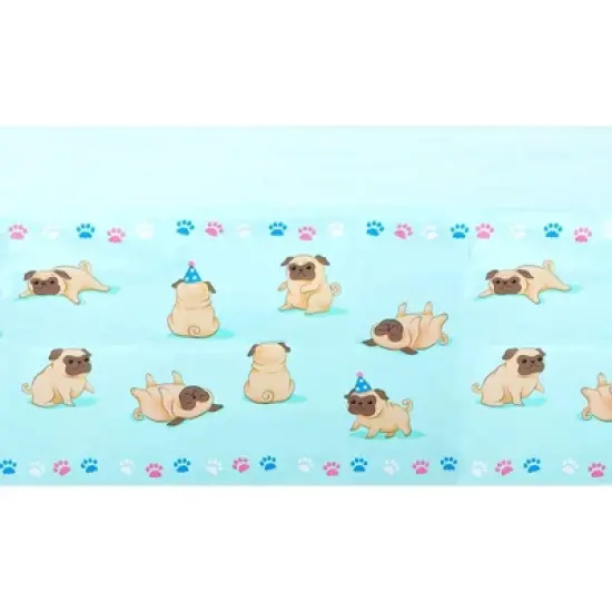 Sparkle and Bash 3 Pack Pug Tablecloth for Dog Birthday Party (Blue, 54 x 108 In) image {3}