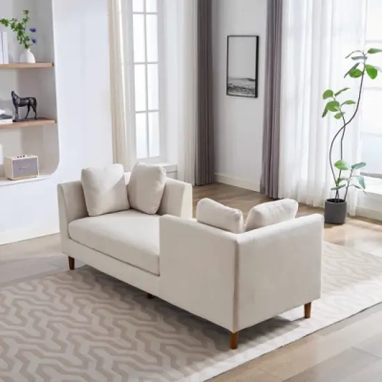 LOVMOR 77.95'' Wide Modern Double-Sided Upholstered Chaise Lounge Indoor, Chenille Fabric Sleeper Sofa Couch With 4 Throw Pillows, Rubberwood Legs image {4}