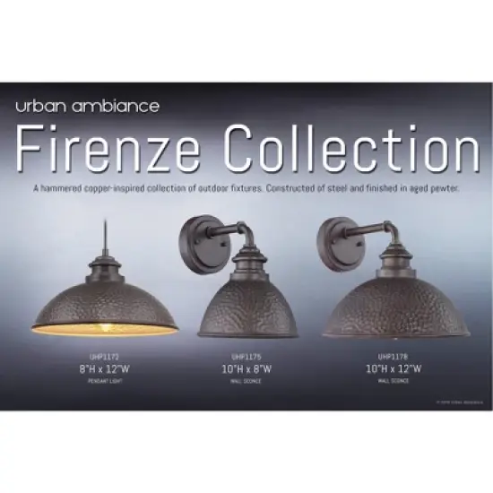 Urban Ambiance Luxury Hammered Outdoor Wall Light,  10-3/8" x 12",  Aged Pewter Finish, UHP1178 image {7}