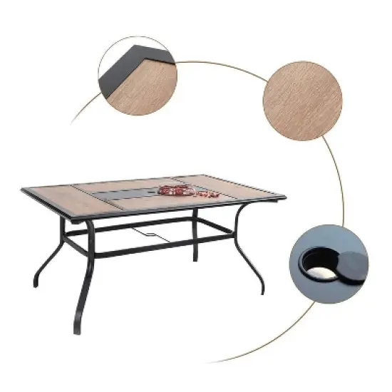 7pc Patio Dining Set with Rectangular Table with Umbrella Hole & Spring Motion Chairs - Burgundy - Captiva Designs image {4}