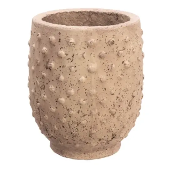 Storied Home Round Sandstone Hobnail Planter with Distressed Finish, Greige image {6}