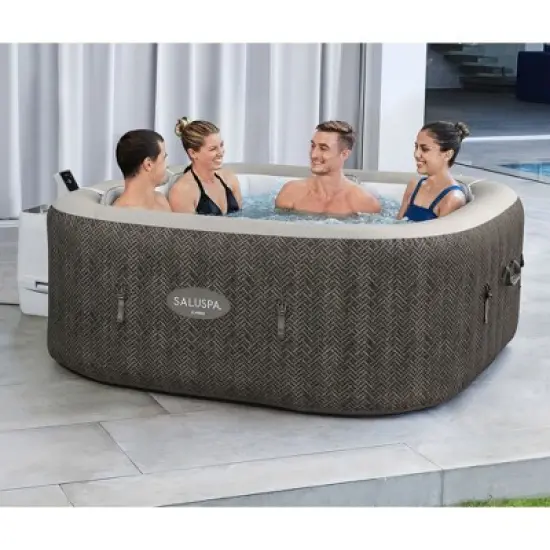 Bestway SaluSpa AirJet 4 to 6 Person Inflatable Hot Tub Square Portable Outdoor Spa with 140 Soothing AirJets and Cover, Brown image {1}