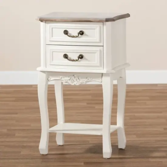Amalie 2 Drawer Wood Nightstand White/Oak - Baxton Studio image {8}