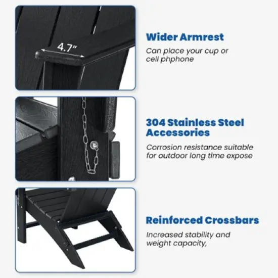 GARPROVM 2 Upgraded Folding HDPE Adirondack Chairs with Side Table Weather-Resistant For Outdoor image {4}