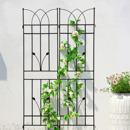 Syemin Patio Decorative Screens, Iron Arch Decoration Garden Trellis, for Outdoor for Climbing Plants Support, Flowerbed, Black, 73"*17.7"*71" image {2}