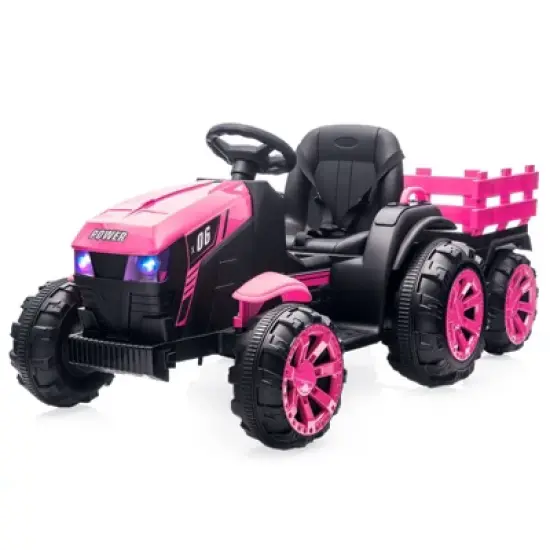 Acekool 12V Electric Ride-On Tractor with Trailer & Remote Control, Music, LED Lights, Safety Belt, 3 Speeds, Battery Powered Kids Vehicle image {9}