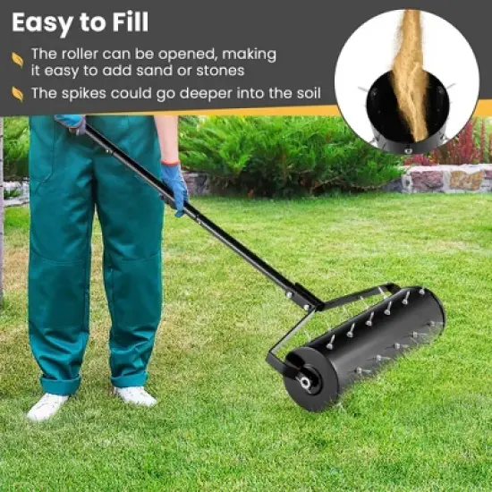 Costway 21&ldquo; Manual Lawn Aerator Grass Aeration Tool Filled with Sand or Stone with Handle Green/Black image {5}