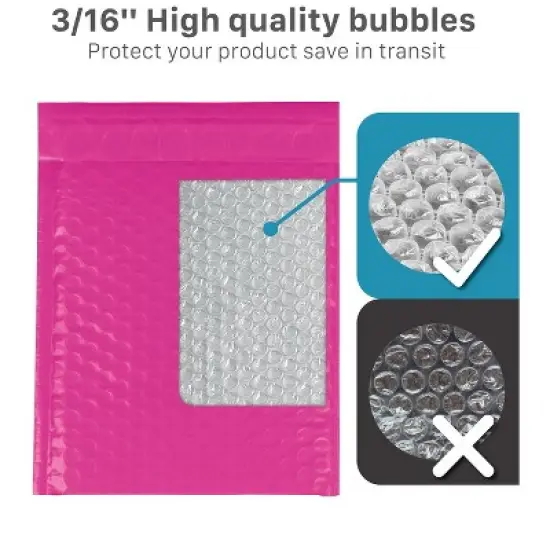 Fosmon #0 Colored PINK Poly Bubble Mailer 6.5" x 10", Padded Shipping Envelopes, 6.5 x 9" Usable size - 100 Pack image {1}