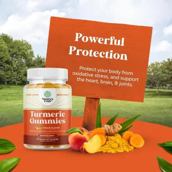 Turmeric Curcumin Gummies, Immune Booster Turmeric Gummies for Joint Support and Advanced Skin Care, Peach Flavor, Nature's Craft, 60ct image {4}