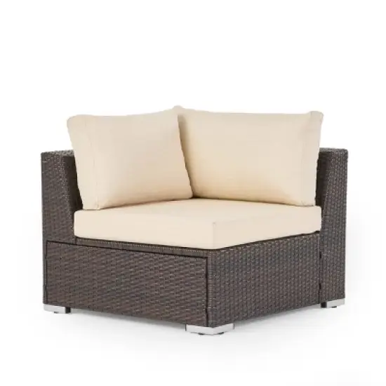 Christopher Knight Home 5pc Santa Rosa Wicker Outdoor V-Shaped Sectional Furniture Sofa Set Multibrown/Beige image {5}