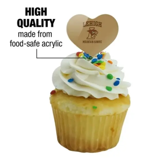Lehigh University Mountain Hawks Logo Heart Love Cupcake Picks Toppers Decoration Set of 6 image {2}