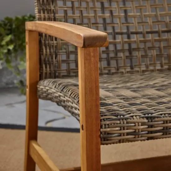 3pc Hampton Wood and Wicker Patio Set - Christopher Knight Home image {3}