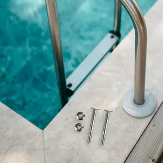 Pool Central Convex Screw and Nut Set for Swimming Pool Handrail Steps 4pc 3"- Silver image {3}