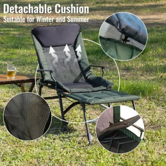 Camping Lounge Chair with Detachable Footrest, Portable Folding Camping Chair with Adjustable backrest for Outdoor Camping Fishing, Green+black image {13}