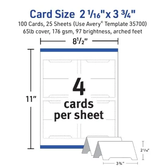 Avery Printable Arched Place Cards with Sure Feed Technology, 2-1/16" x 3-3/4", White, 100 Blank Tent Cards for Laser or Inkjet Printers (35700) image {4}
