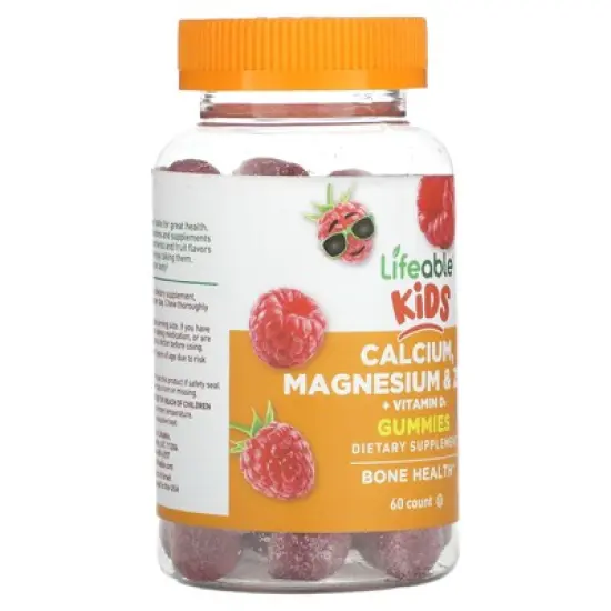 Lifeable Kids Calcium, Magnesium & Zinc + Vitamin D3 Gummies, Natural Raspberry, 60 Gummies image {3}