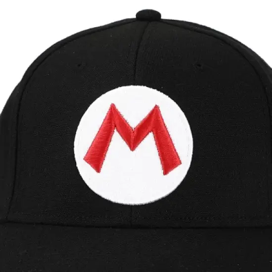 Super Mario Brothers Mario Embroidered Symbol Black Snapback Hat for mens image {3}