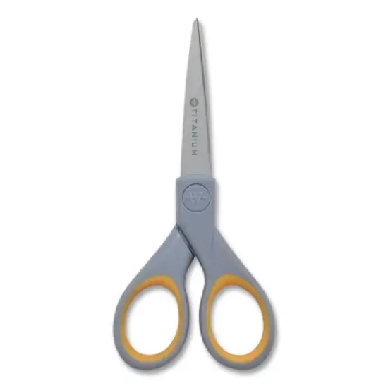 Westcott Titanium Bonded Scissors, 5" and 7" Long, 2.25" and 3.5" Cut Lengths, Gray/Yellow Straight Handles, 2/Pack image {2}