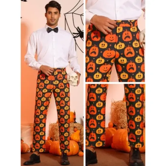 Lars Amadeus Men's Funny Party Cosplay Costume Halloween Pumpkin Printed Pants image {3}