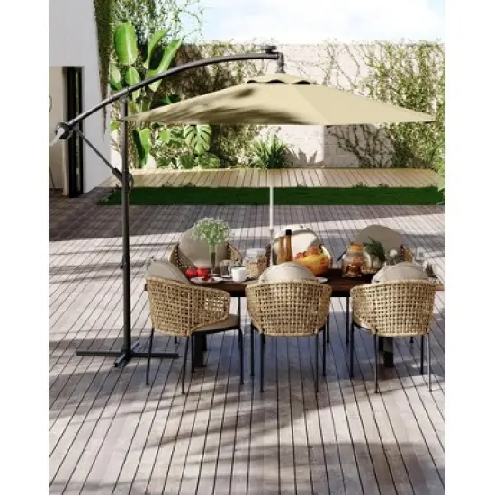 10FT  Cantilever Umbrella, Base Included - for 2-6 People, 360-Degree Rotation & Infinite Tilt, Fade-Resistant Canopy for Deck Pool Garden Backyard image {7}
