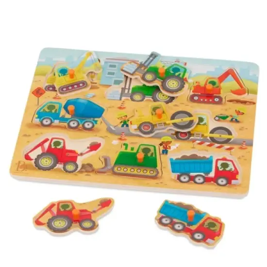 B. toys Peg Puzzles 2pk Peek & Explore - Construction Trucks & Barnyard - 18pc image {2}