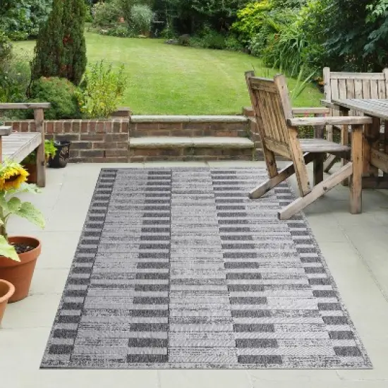 Contemporary Geometric Stripe Indoor Outdoor Area Rug by Blue Nile Mills  image {1}