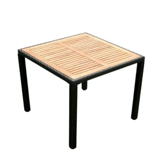 YOOCOZZ Outdoor Patio Weatherproof Wicker Rattan Dining Set with Acacia Wood Tabletop - Black+Cream image {12}