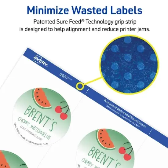 Avery Durable Waterproof Labels with Sure Feed Technology, 2" Diameter, Matte White, Laser & Pigment-Inkjet, 96 Printable Labels (5657) image {4}