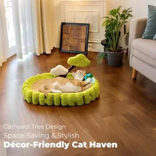Boersma Large Tree Cat Scratching Post with Bed, 25.6" Green Hand-Woven Sisal Scratch Tower & Lounge, Indoor Cat Furniture with Non-Slip Base image {2}