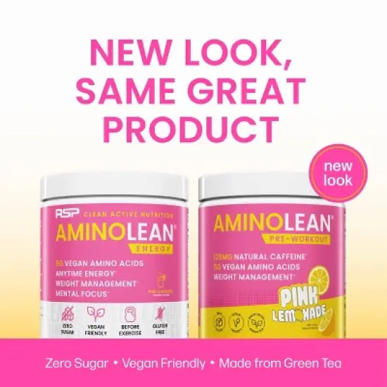 RSP Nutrition AminoLean Pre Workout Powder - Pink Lemonade - 205g image {4}