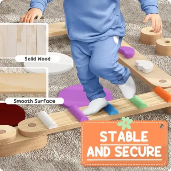 Dexmalle Kids Wooden Balance Board with Stepping Stones image {3}