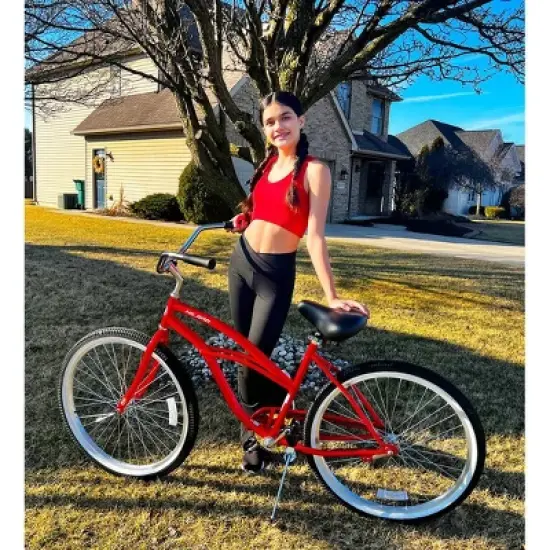 HILAND 24 26 inch Beach Cruiser Bike for Adults Women Men, Step Through City Commuter Bicycle, Black/Blue/Red image {2}