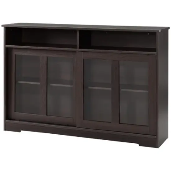 HOMCOM Sideboard Buffet Cabinet, Coffee Bar Cabinet,Credenza with Sliding Glass Doors, Cupboard and Adjustable Shelf, Dark Brown image {3}