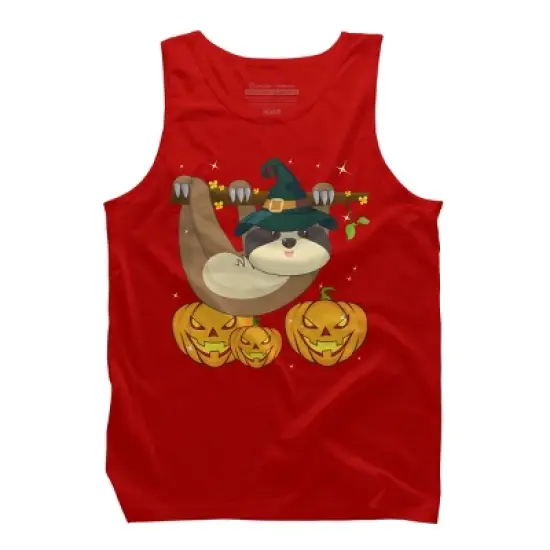 Men's Design By Humans Funny Witch Sloth With Jack O Lantern Halloween T-Shirt By thebeardstudio Tank Top image {5}
