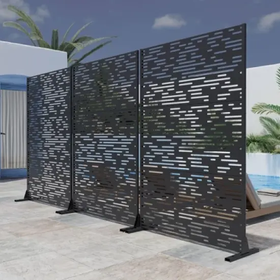 PexFix 72 in. H x 47 in. W Black Outdoor Metal Privacy Screen Wave Pattern image {2}