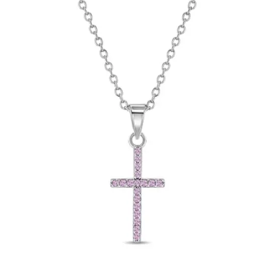 Girls' Cubic Zirconia Religious Cross Sterling Silver Necklace - In Season Jewelry image {5}