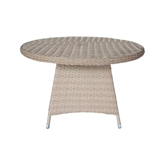 International Concepts Wicker Round Outdoor Patio Dining Table Beige: Aluminum Frame, 6-Seater, Umbrella Hole image {1}