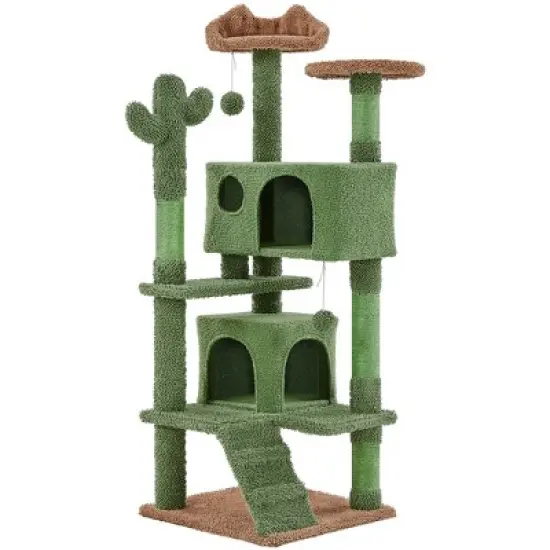 Yaheetech 54.5" H Cat Tree Cat Tower with Natural Sisal for Small- to Medium-sized Cats Green/Brown image {8}