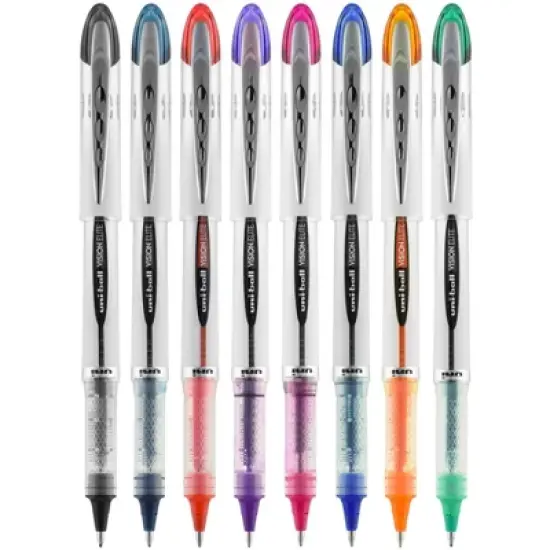 uniball Vision Elite Roller Ball Stick Pen, 0.8 mm Bold Tip, Assorted Colors, Set of 8 image {2}